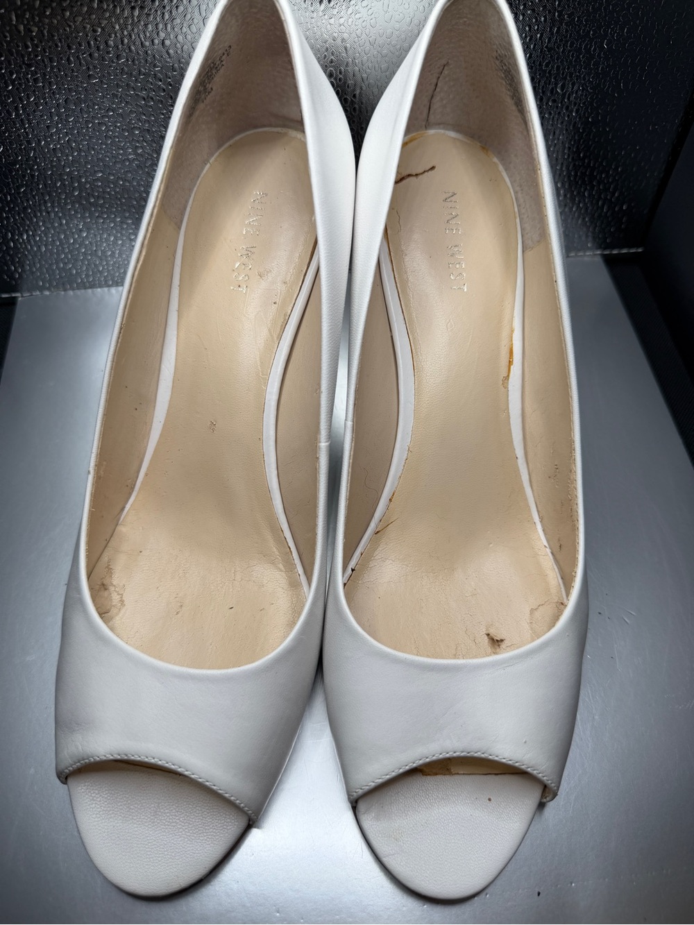 Nine West White Peep Toe Leather Pumps